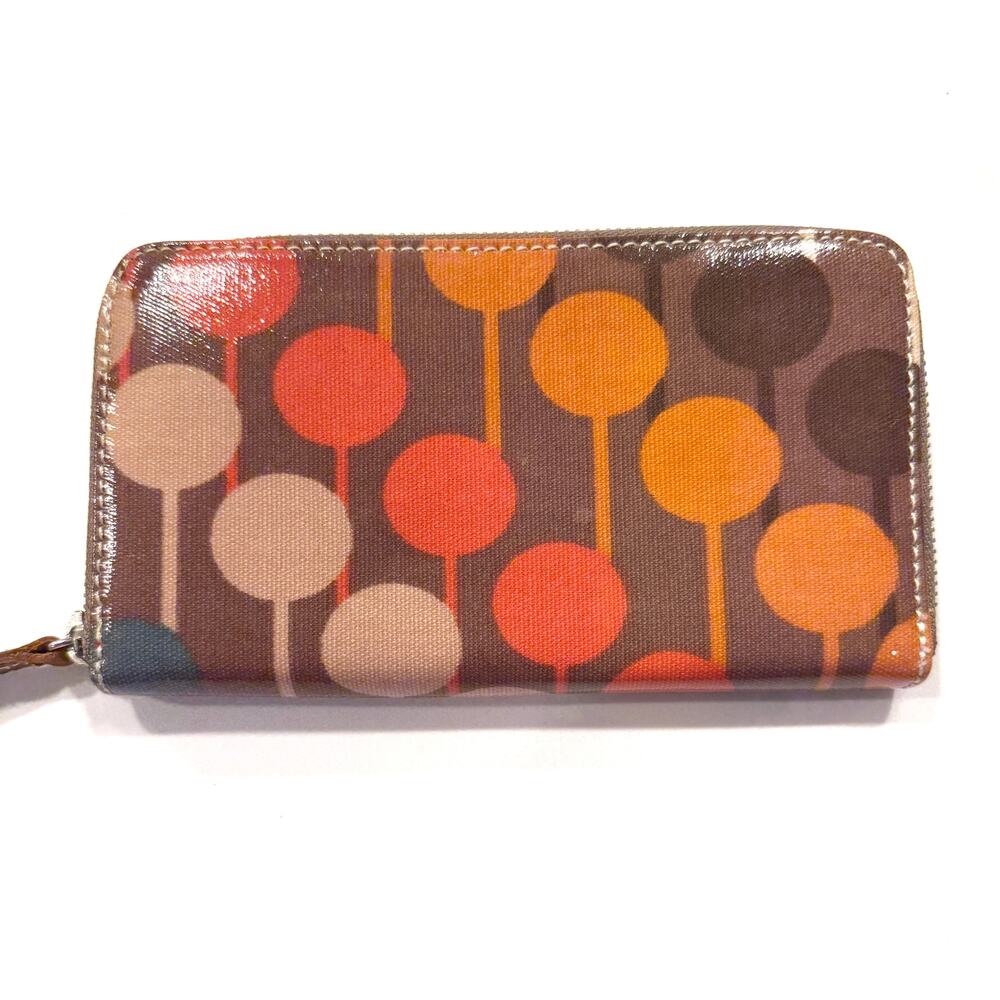 Orla Kiely Retro Lollipop stem print big zip-around Brown Orange Blue Mod Floral